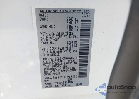2025 Nissan Murano Sv z USA, uszkodzony, nr VIN 5N1AZ3BS5SC109853